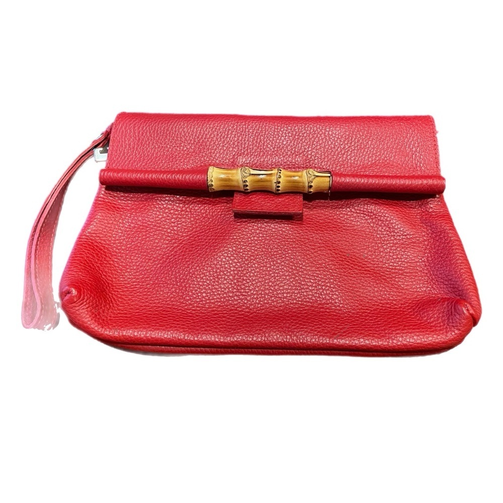 Cecconi Piero Italian leather clutch/wristlet bag with Bamboo handle. P3